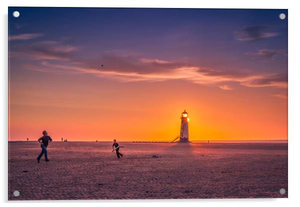 Playing beach cricket at sunset. Acrylic by Bill Allsopp