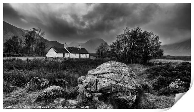 Black Rock Cottage Glencoe after rain Print by Clive Ingram