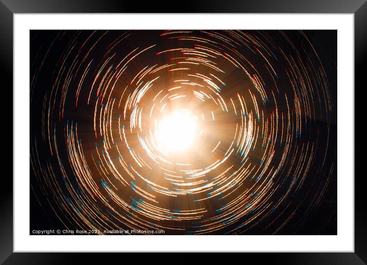 Fibre optic lamps, multi-coloured abstract on black background Framed Mounted Print by Chris Rose