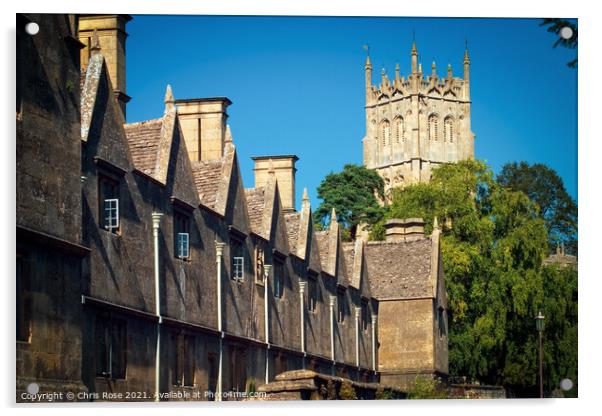  Chipping Campden, Almshouses and church Acrylic by Chris Rose