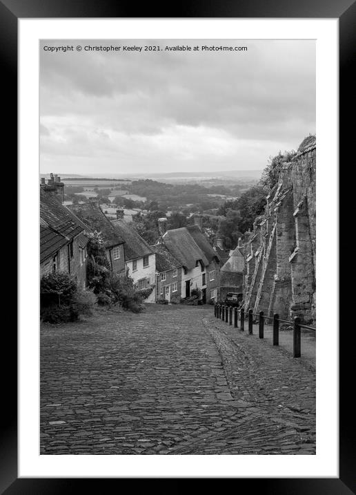 Gold Hill, Shaftesbury in monochrome Framed Mounted Print by Christopher Keeley