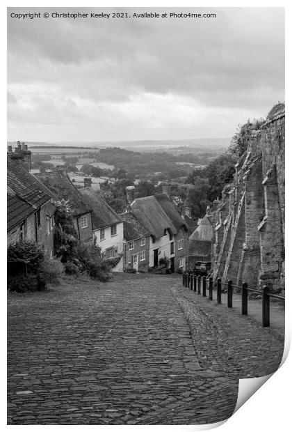 Gold Hill, Shaftesbury in monochrome Print by Christopher Keeley