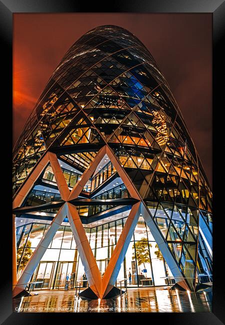 The Gherkin building, 30 St Mary Axe, City of London Framed Print by Hiran Perera