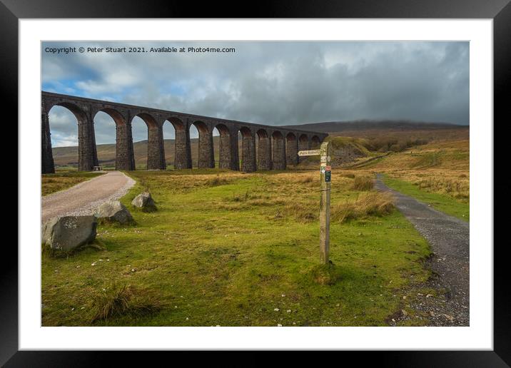 Ribblehead Viaduct on the Settle Carlisle railway in the Yorkshi Framed Mounted Print by Peter Stuart