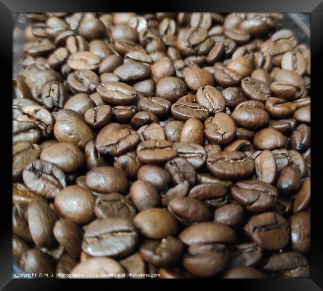 A close up look on fresh coffee beans Framed Print by M. J. Photography