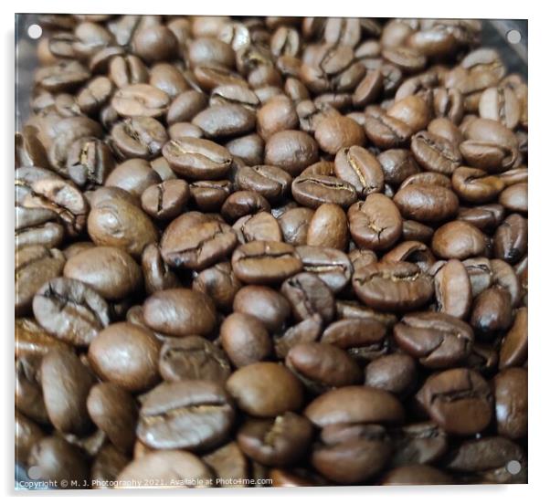 A close up look on fresh coffee beans Acrylic by M. J. Photography