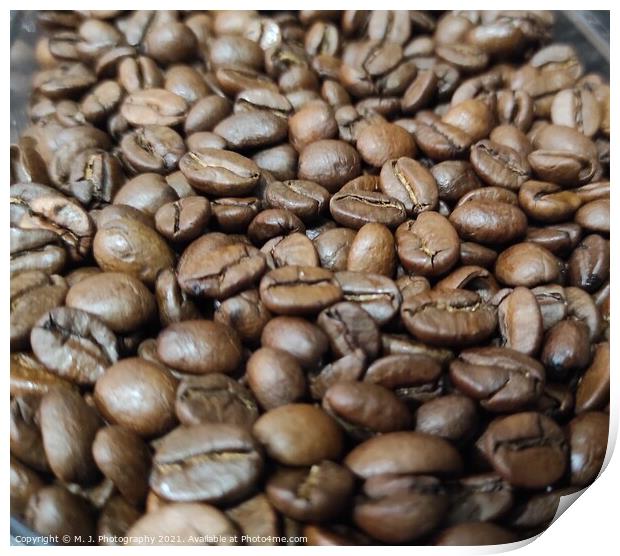 A close up look on fresh coffee beans Print by M. J. Photography