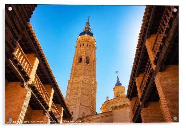 Mudejar tower of the Colegita of Santa Maria the Mayor, Calatayu Acrylic by Jordi Carrio