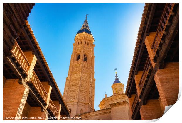Mudejar tower of the Colegita of Santa Maria the Mayor, Calatayu Print by Jordi Carrio