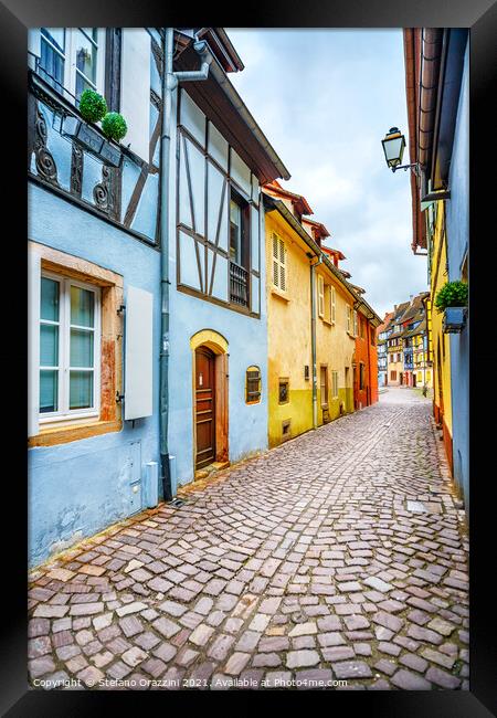 Colmar, Petit Venice, narrow street and traditional houses. Alsace Framed Print by Stefano Orazzini