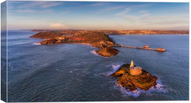Mumbles lighthouse in Swansea Canvas Print by Leighton Collins