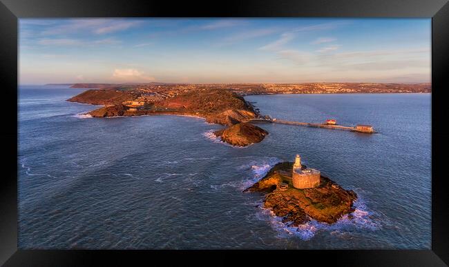 Mumbles lighthouse in Swansea Framed Print by Leighton Collins