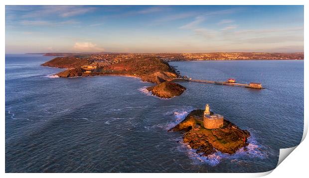 Mumbles lighthouse in Swansea Print by Leighton Collins