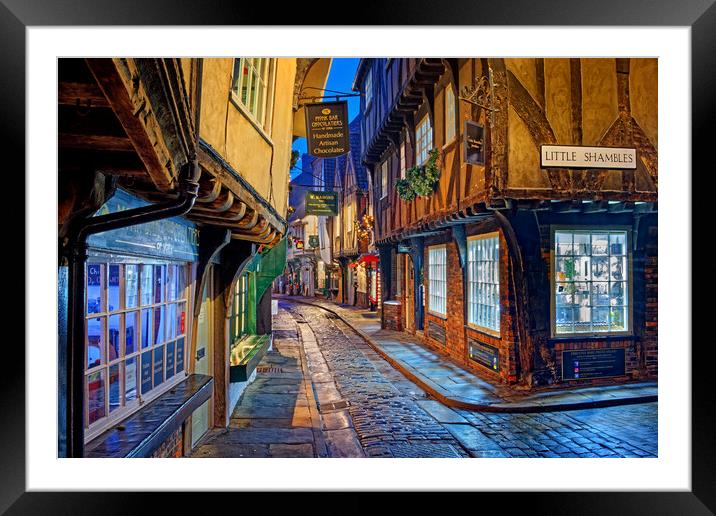 The Shambles York at Night Framed Mounted Print by Darren Galpin