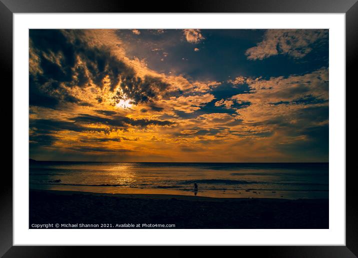 Sunset at Watergate bay, Cornwall Framed Mounted Print by Michael Shannon