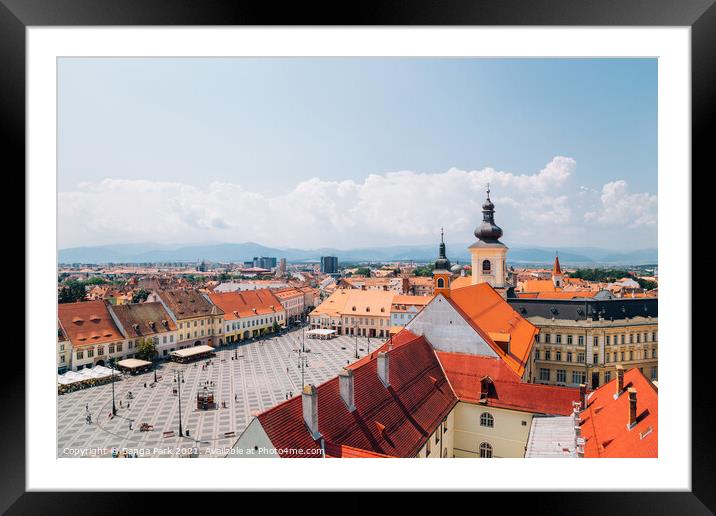 Sibiu old town square in Romania Framed Mounted Print by Sanga Park