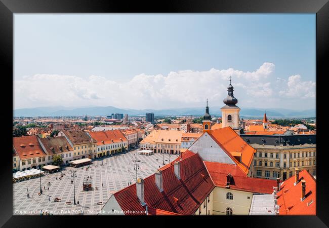 Sibiu old town square in Romania Framed Print by Sanga Park