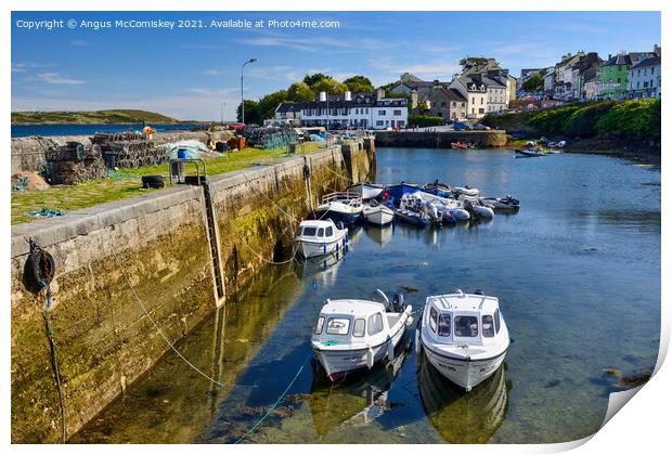 Boats tied up in Roundstone harbour, County Galway Print by Angus McComiskey