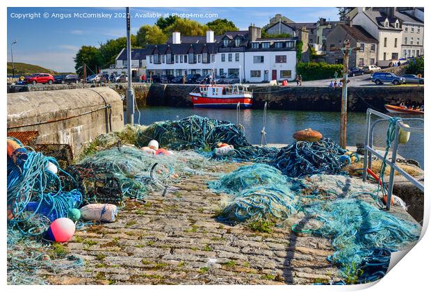 Fishing nets on Roundstone quayside, County Galway Print by Angus McComiskey