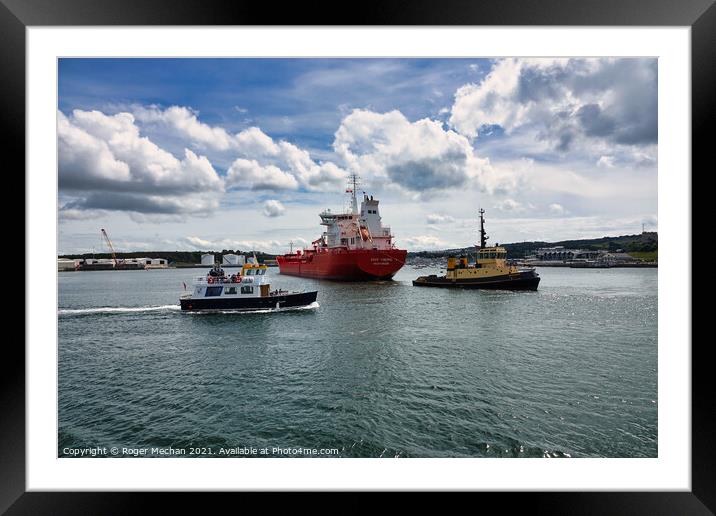 Mighty Vessel Enters Plymouth Sound Framed Mounted Print by Roger Mechan