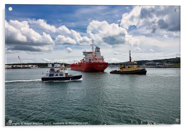Mighty Vessel Enters Plymouth Sound Acrylic by Roger Mechan
