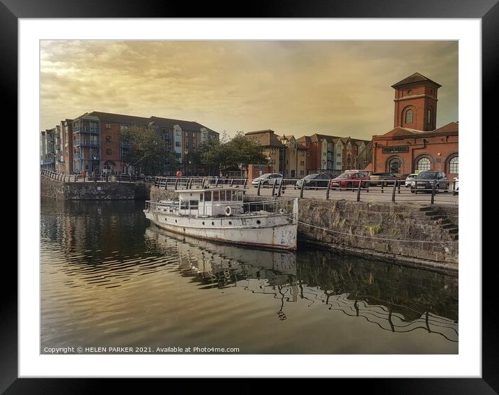 Aged Boat Swansea Marina Framed Mounted Print by HELEN PARKER