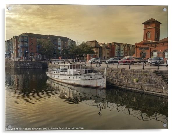Aged Boat Swansea Marina Acrylic by HELEN PARKER