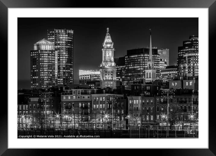 BOSTON Evening Skyline of North End & Financial District | Monochrome Framed Mounted Print by Melanie Viola