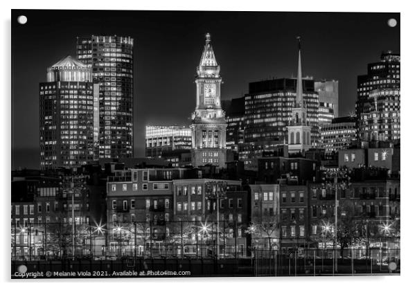 BOSTON Evening Skyline of North End & Financial District | Monochrome Acrylic by Melanie Viola
