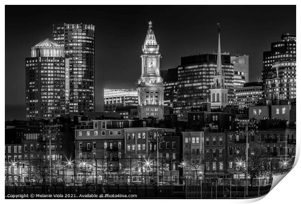 BOSTON Evening Skyline of North End & Financial District | Monochrome Print by Melanie Viola