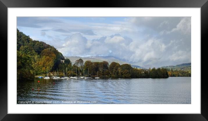 Windermere Western shore Panoramic Framed Mounted Print by Diana Mower