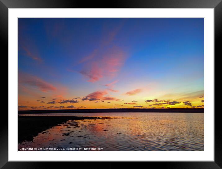 Sunset over the fleet dorset  Framed Mounted Print by Les Schofield