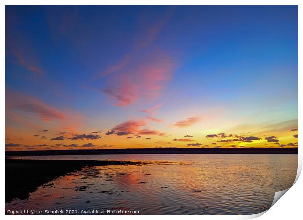 Sunset over the fleet dorset  Print by Les Schofield