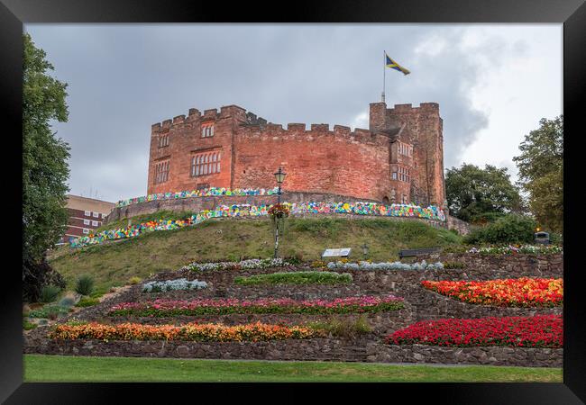 Tamworth Castle above the flower beds Framed Print by Jason Wells