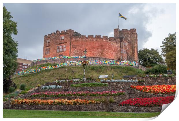 Tamworth Castle above the flower beds Print by Jason Wells
