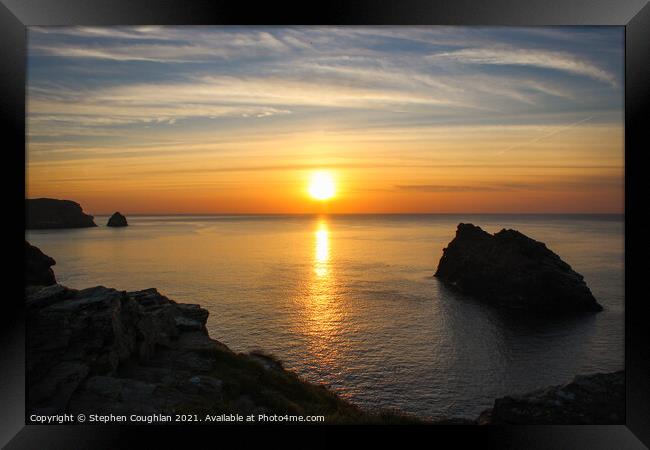 Sunset at Boscastle, Cornwall Framed Print by Stephen Coughlan