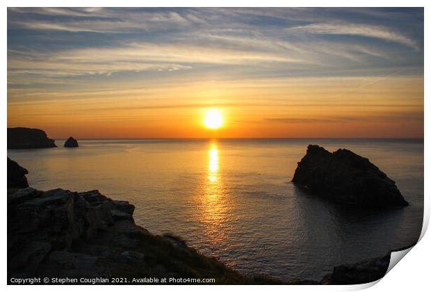 Sunset at Boscastle, Cornwall Print by Stephen Coughlan