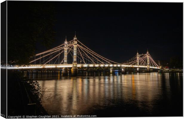 Albert Bridge, London at night Canvas Print by Stephen Coughlan