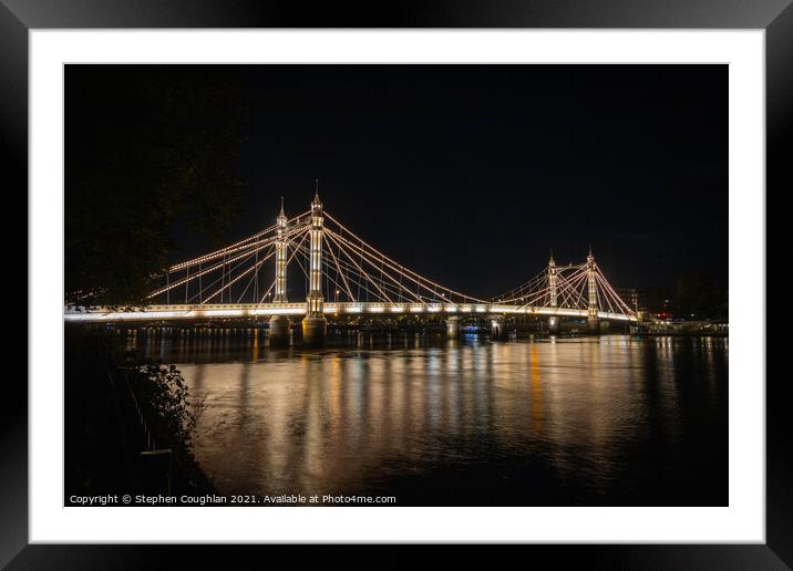 Albert Bridge, London at night Framed Mounted Print by Stephen Coughlan