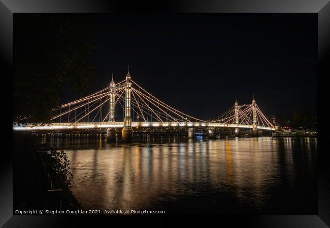 Albert Bridge, London at night Framed Print by Stephen Coughlan
