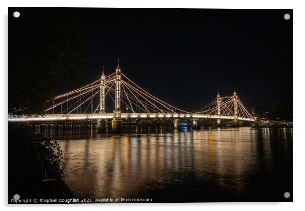 Albert Bridge, London at night Acrylic by Stephen Coughlan