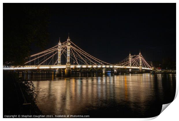 Albert Bridge, London at night Print by Stephen Coughlan