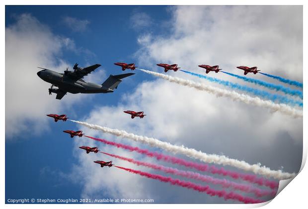 Airbus A400M & RAF Red Arrows Print by Stephen Coughlan