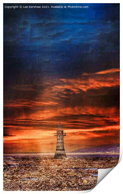Radiant Red Lighthouse: A Captivating Dusk Scene Print by Lee Kershaw