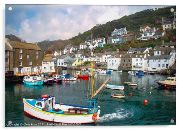 Polperro Harbour Acrylic by Chris Rose