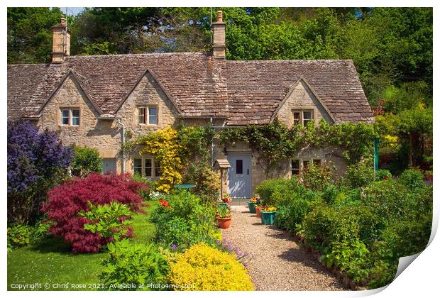 Bibury, Cotswold cottages Print by Chris Rose