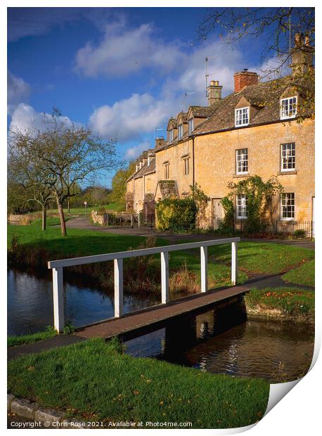 Lower Slaughter. Idyllic cotswold stone cottages Print by Chris Rose