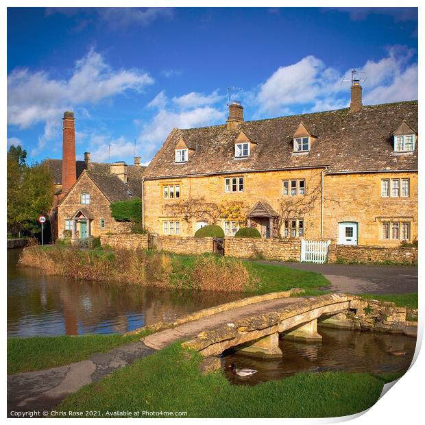 Lower Slaughter. Idyllic cotswold stone cottages Print by Chris Rose