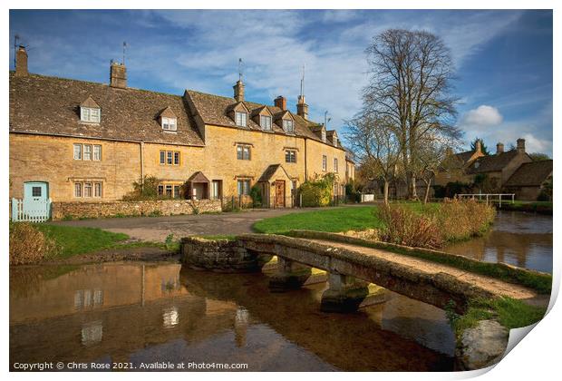 Lower Slaughter, idyllic riverside cottages Print by Chris Rose