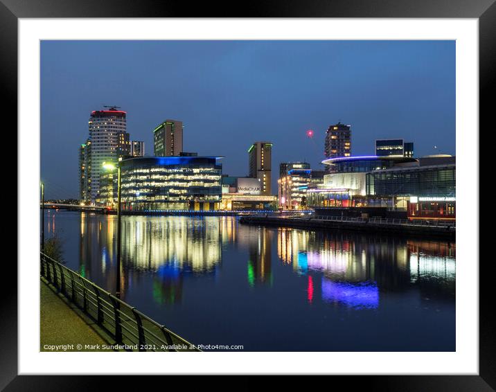 Media City UK and The Quays Theatre at Dusk Framed Mounted Print by Mark Sunderland